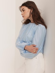Mint Velvet Blue Sheer Puff Sleeve Blouse - Image 3 of 8