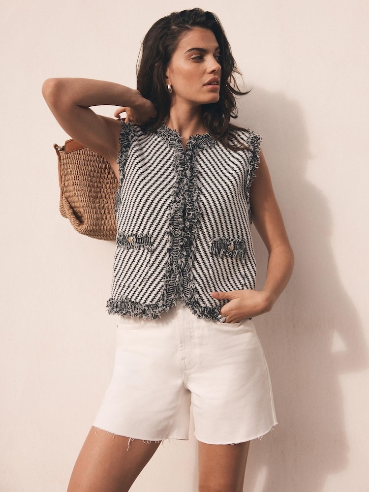 Mint Velvet Black Crochet Knit Waistcoat - Image 1 of 7