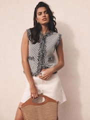Mint Velvet Black Crochet Knit Waistcoat - Image 3 of 7