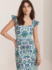 Mint Velvet Green 100% Cotton Floral Print Midi Dress - Image 3 of 8