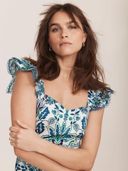 Mint Velvet Green 100% Cotton Floral Print Midi Dress - Image 6 of 8
