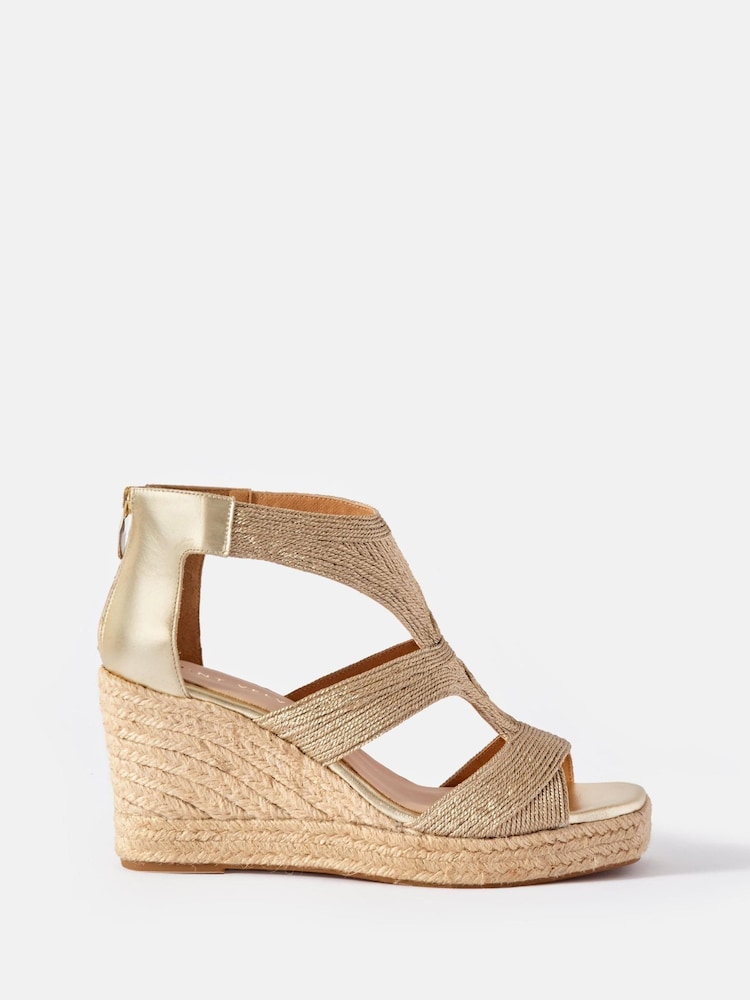 Mint Velvet Gold Kaia Metallic Rope Wedge Heels - Image 1 of 4