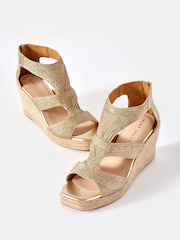Mint Velvet Gold Kaia Metallic Rope Wedge Heels - Image 3 of 4