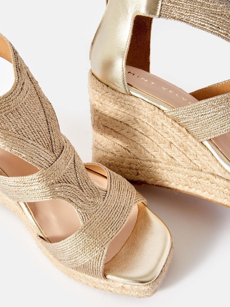 Mint Velvet Gold Kaia Metallic Rope Wedge Heels - Image 4 of 4