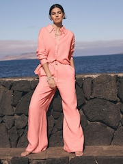 Mint Velvet Pink 100% Linen Wide Leg Trousers - Image 2 of 8