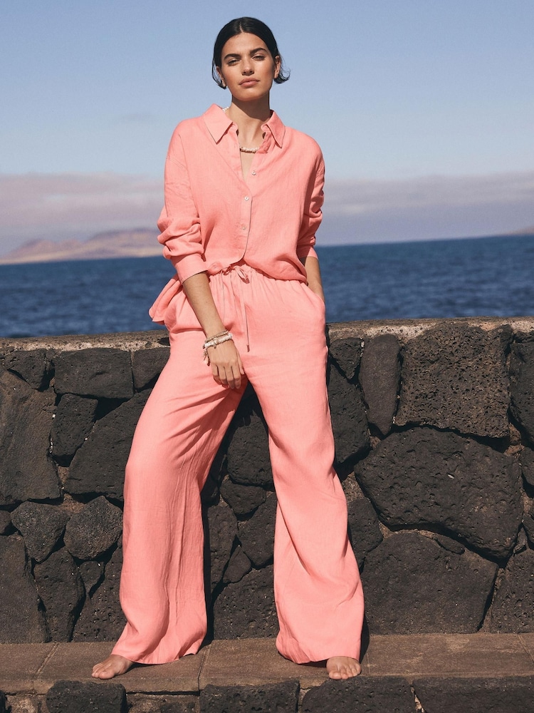 Mint Velvet Pink 100% Linen Wide Leg Trousers - Image 2 of 8