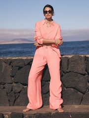 Mint Velvet Pink 100% Linen Wide Leg Trousers - Image 3 of 8