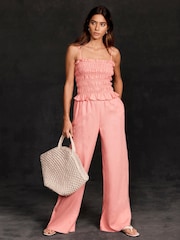 Mint Velvet Pink 100% Linen Wide Leg Trousers - Image 4 of 8
