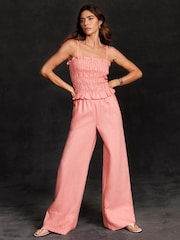 Mint Velvet Pink 100% Linen Wide Leg Trousers - Image 5 of 8