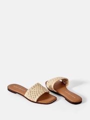 Mint Velvet Cream Sophie Leather Woven Sliders - Image 3 of 4
