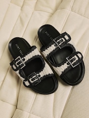 Mint Velvet Black Mal Raffia Sliders - Image 2 of 6