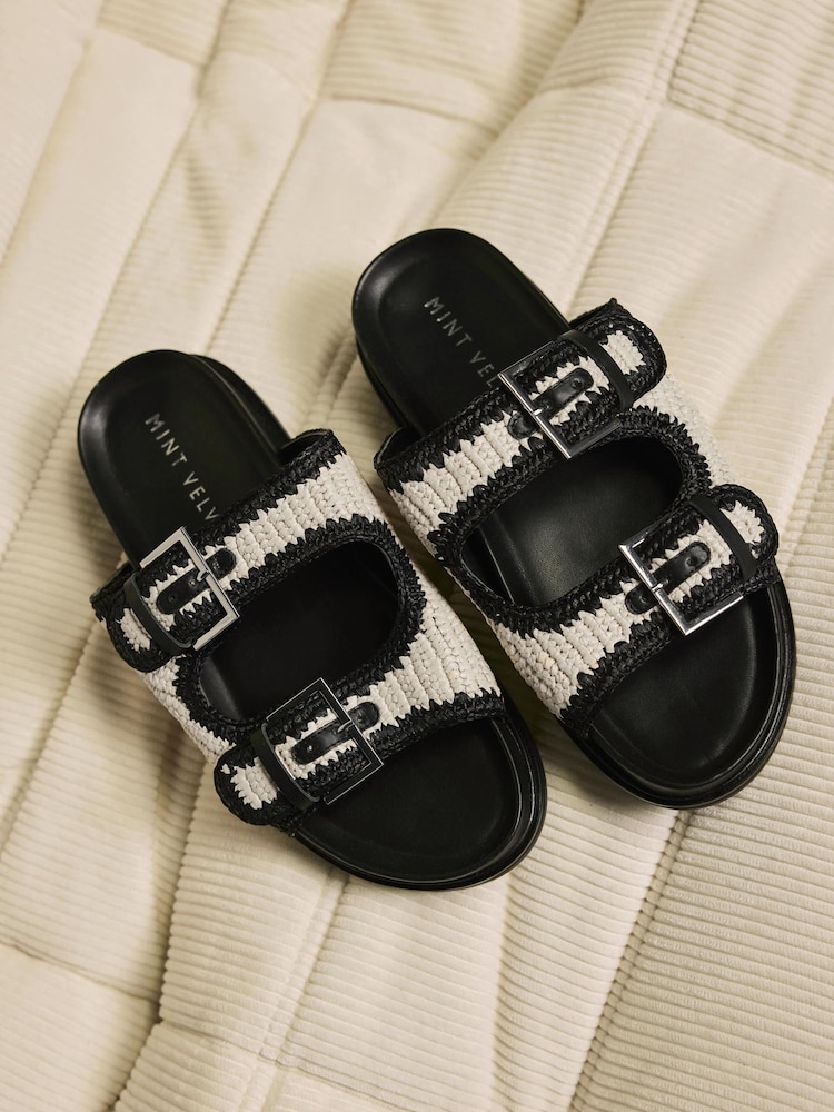 Mint Velvet Black Mal Raffia Sliders - Image 2 of 6
