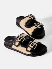 Mint Velvet Black Mal Raffia Sliders - Image 4 of 6