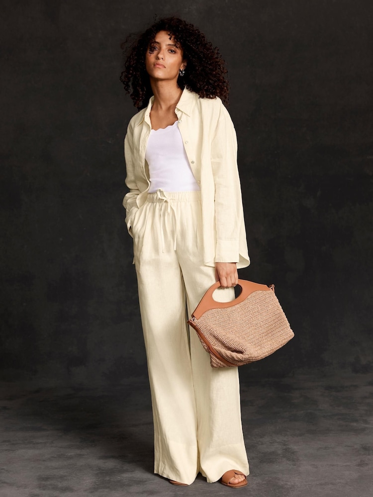 Mint Velvet Yellow 100% Linen Wide Leg Trousers - Image 1 of 5