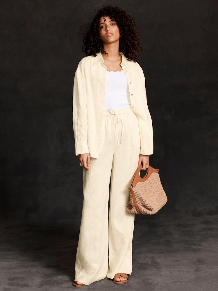 Mint Velvet Yellow 100% Linen Wide Leg Trousers - Image 2 of 5