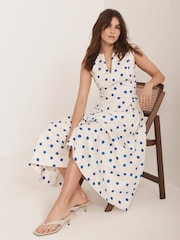 Mint Velvet Blue 100% Cotton Polka Dot Midi Dress - Image 1 of 8
