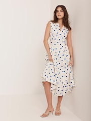 Mint Velvet Blue 100% Cotton Polka Dot Midi Dress - Image 2 of 8