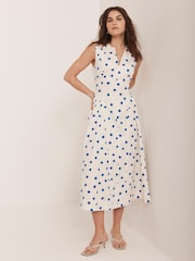 Mint Velvet Blue 100% Cotton Polka Dot Midi Dress - Image 3 of 8