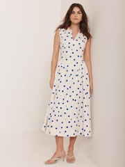 Mint Velvet Blue 100% Cotton Polka Dot Midi Dress - Image 5 of 8