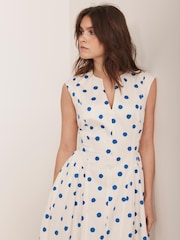 Mint Velvet Blue 100% Cotton Polka Dot Midi Dress - Image 6 of 8