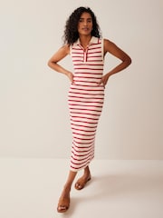 Mint Velvet Red Striped Polo Midi Dress - Image 2 of 7