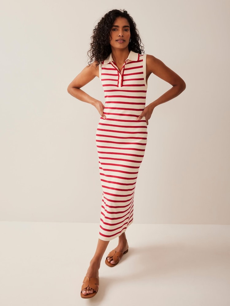 Mint Velvet Red Striped Polo Midi Dress - Image 2 of 7