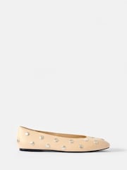 Mint Velvet White Coco Studded Leather Flats - Image 1 of 4