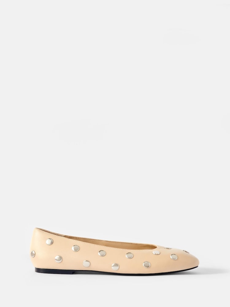 Mint Velvet White Coco Studded Leather Flats - Image 1 of 4