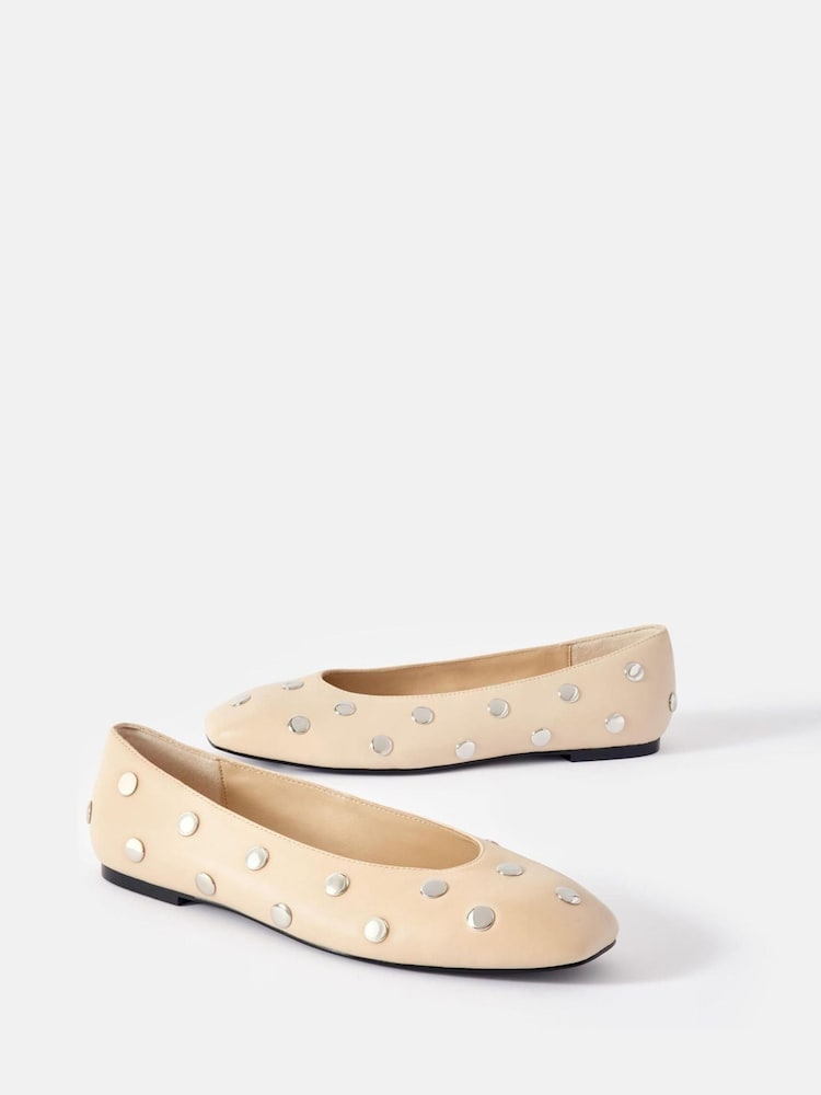 Mint Velvet White Coco Studded Leather Flats - Image 2 of 4