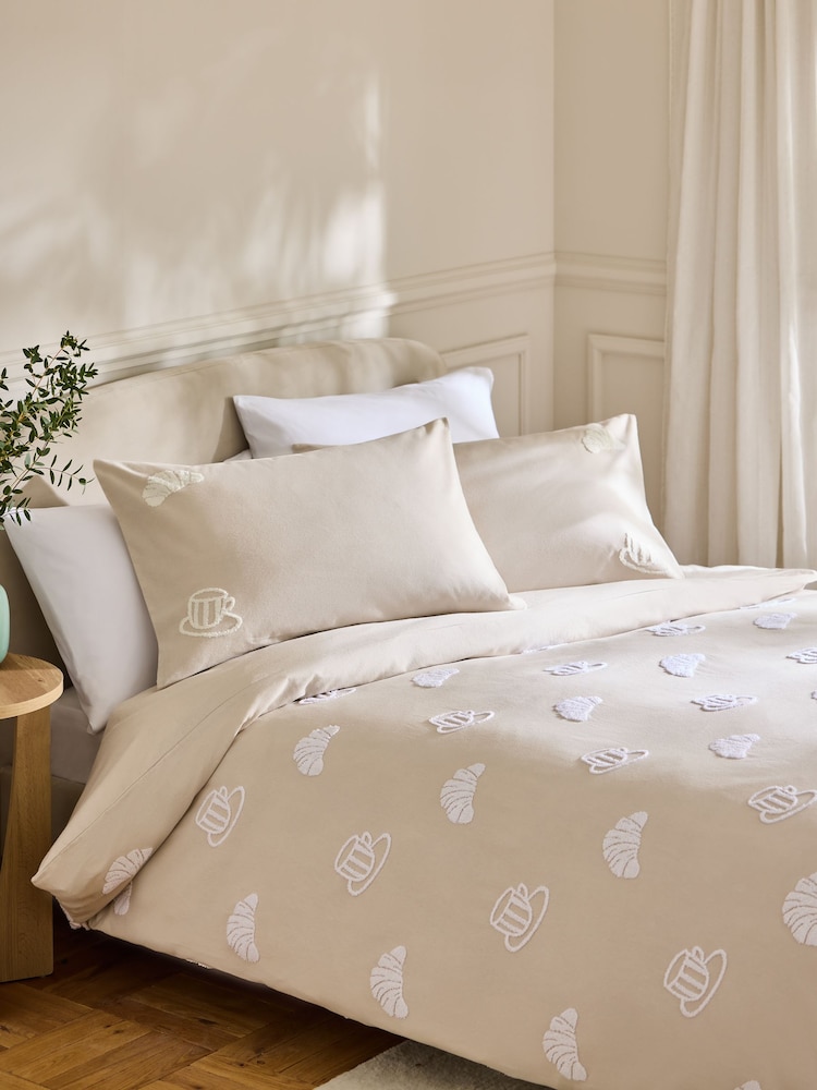 Croissant Tufted Brushed Duvet Cover And Pillowcase Set - صورة 1 من 4 Croissant Tufted Brushed Duvet Cover And Pillowcase Set - صورة 1 من 4