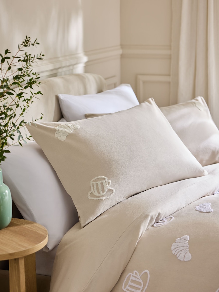 Croissant Tufted Brushed Duvet Cover And Pillowcase Set - صورة 2 من 4 Croissant Tufted Brushed Duvet Cover And Pillowcase Set - صورة 2 من 4