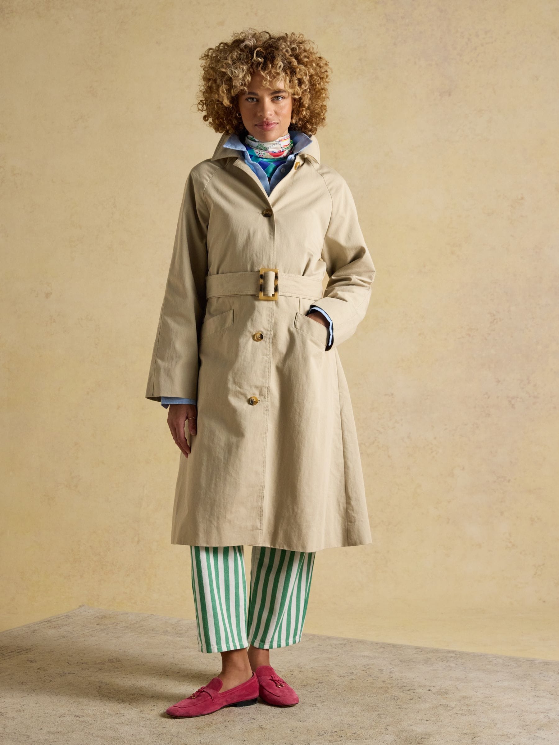 Joules Beige Showerproof Single Breasted Trench Coat With Belt