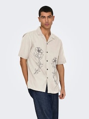 Only & Sons White Onsgali Relax Resort Short Sleeve Embroidery 100% Cotton Shirt - Image 2 of 4
