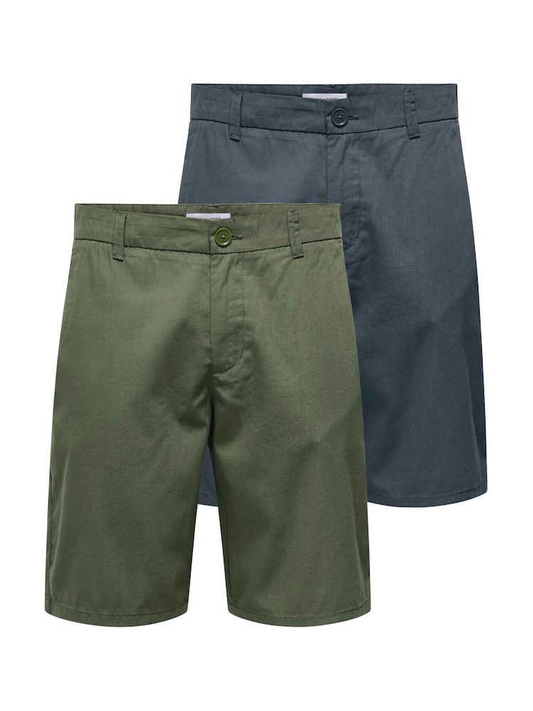 Only & Sons Grey Chinos Shorts 2 Pack - Image 1 of 6