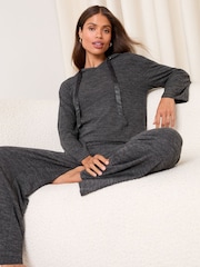 Lipsy Grey Petite Ribbed Loungewear Hoodie - Image 1 of 4