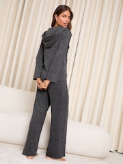 Lipsy Grey Petite Ribbed Loungewear Hoodie - Image 4 of 4