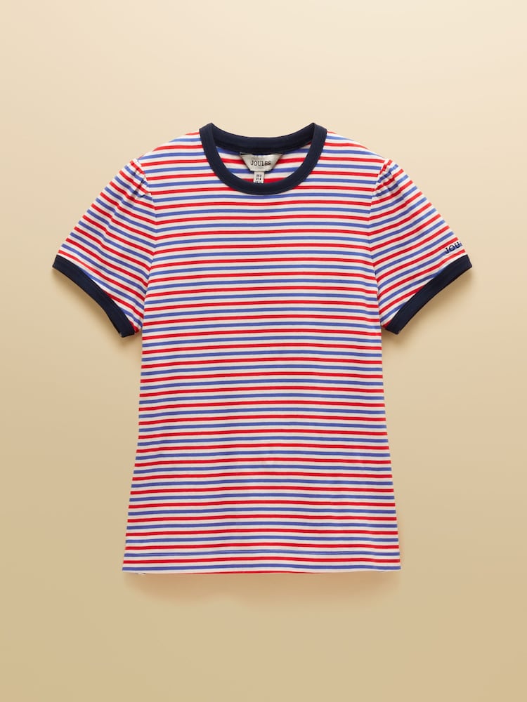 Joules Erin Blue Red Stripe Short Sleeve Jersey T-Shirt - Image 7 of 7