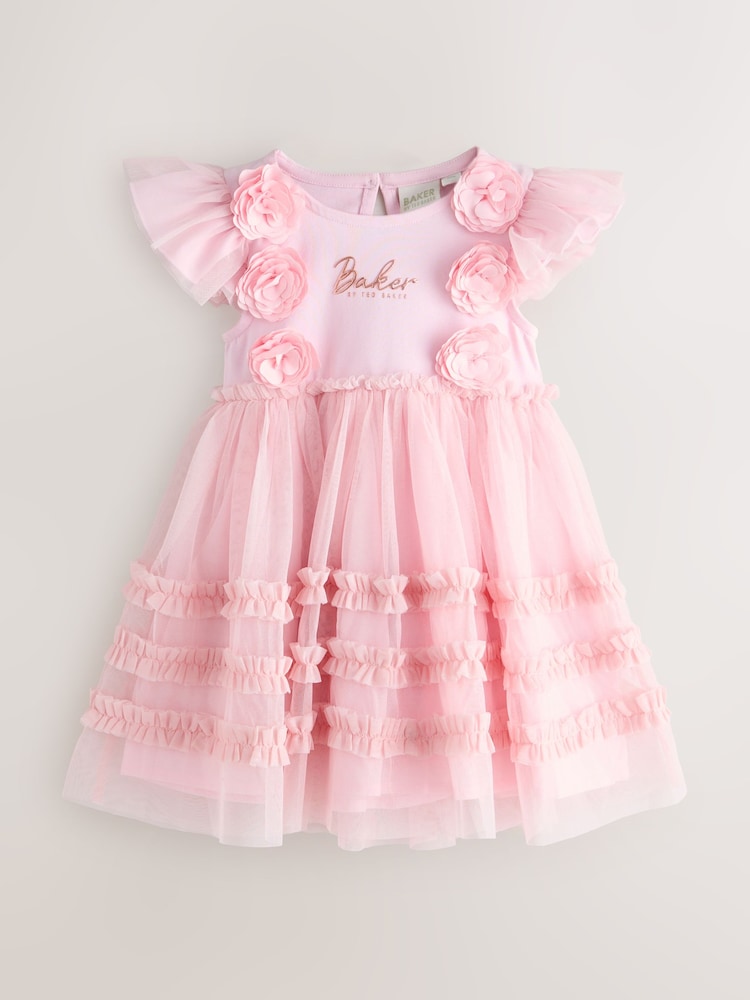Baker by Ted Baker Pink 3D Corsage Mesh Tier Dress - صورة 1 من 6 Baker by Ted Baker Pink 3D Corsage Mesh Tier Dress - صورة 1 من 6