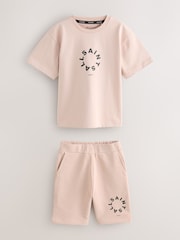 smALLSAINTS Pink Tierra T-Shirt and Sweat Shorts Set - Image 1 of 5