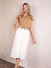 Lakeland Clothing Cream Corin Denim Midi 100% Cotton Skirt - Image 1 of 6