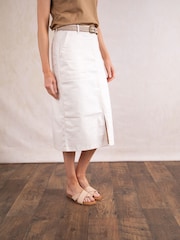 Lakeland Clothing Cream Corin Denim Midi 100% Cotton Skirt - Image 2 of 6