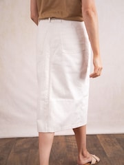 Lakeland Clothing Cream Corin Denim Midi 100% Cotton Skirt - Image 3 of 6