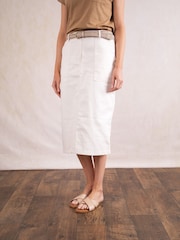 Lakeland Clothing Cream Corin Denim Midi 100% Cotton Skirt - Image 6 of 6