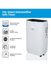 Black & Decker White 20L Smart Dehumidifier with 65L Water Tank - Image 2 of 6