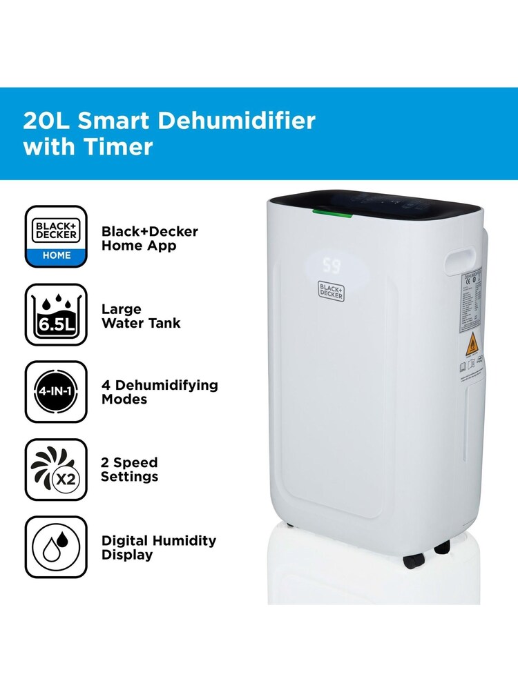 Black & Decker White 20L Smart Dehumidifier with 65L Water Tank - Image 2 of 5 Black & Decker White 20L Smart Dehumidifier with 65L Water Tank - Image 2 of 5