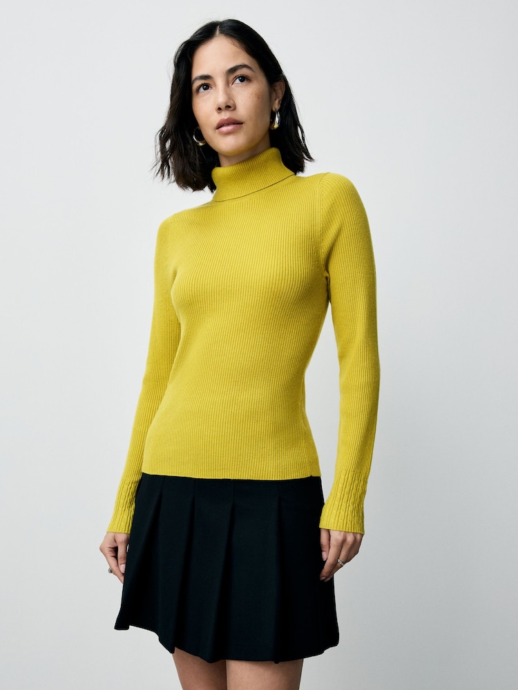 Amarelo citrino - Blusa de gola alta canelada com lã - Imagem 1 de 7