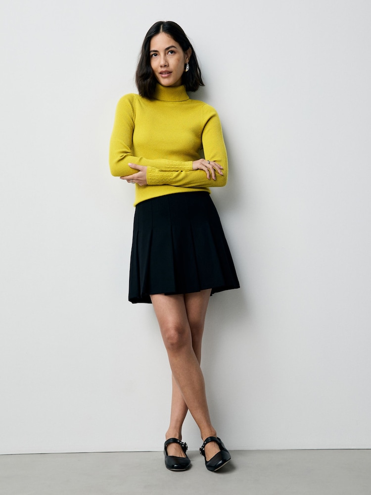 Amarelo citrino - Blusa de gola alta canelada com lã - Imagem 2 de 7