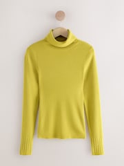 Amarelo citrino - Blusa de gola alta canelada com lã - Imagem 5 de 7