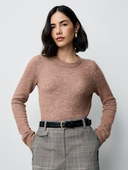 Mocha Brown Long Sleeve Crew Neck Jumper With Wool - Image 1 of 9