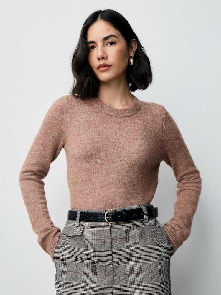 Mocha Brown Long Sleeve Crew Neck Jumper With Wool - Image 1 of 9 Mocha Brown Long Sleeve Crew Neck Jumper With Wool - Image 1 of 9